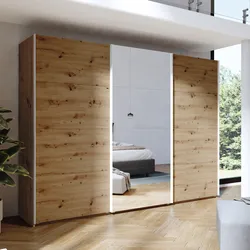 Armadio 300x223h cm con tre ante scorrevoli rovere artisan e specchio - Alen