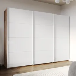Armadio 300x223h cm noce brera con tre ante scorrevoli bianco lucido - Alen