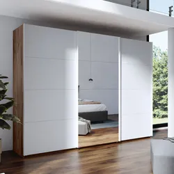 Armadio 300x223h cm noce brera con tre ante scorrevoli bianco opaco e specchio - Alen