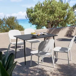 Set pranzo tavolo 120x70 cm in acciaio nero e 4 sedie in polipropilene bianco - Paint