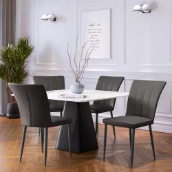 Set 4 sedie in similpelle grigio scuro con gambe in metallo nero - Akuri