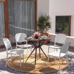 Set pranzo tavolo rotondo 80 cm marrone e 4 sedie in polipropilene bianco - Paint