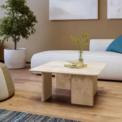 Tavolino 80x80 cm beige effetto travertino - Osbert