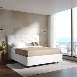 Letto matrimoniale 160x190 cm imbottito e rivestito in similpelle bianco con contenitore - Becca