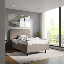 Letto una piazza e mezzo 120x190 cm imbottito e rivestito in tessuto tortora con contenitore - Caitlyn