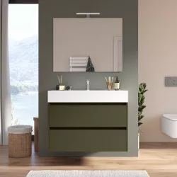 Mobile bagno sospeso 100 cm green satinato a due cassetti e lavabo con specchio - Medora