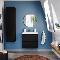 Mobile bagno sospeso 60 cm nero satinato con lavabo e specchio - Anami