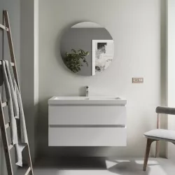Mobile bagno sospeso 100 cm white satinato con lavabo e specchio - Anami