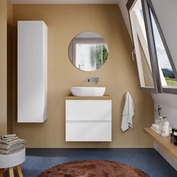 Mobile bagno sospeso 60 cm white satinato con top rovere africa e specchio - Anami