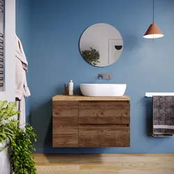 Mobile bagno sospeso 90 cm noce maya con vano reversibile e top rovere gold con specchio - Anami