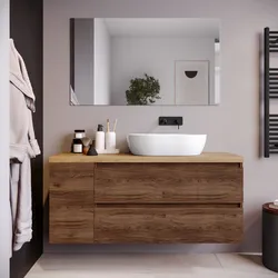 Mobile bagno sospeso 130 cm noce maya con vano reversibile e top rovere gold con specchio - Anami