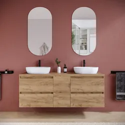 Mobile bagno sospeso 150 cm rovere africa con vano reversibile e top con specchio - Anami