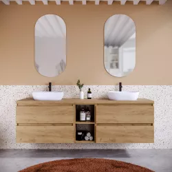 Mobile bagno sospeso 190 cm rovere africa con vano a giorno e top con specchio - Anami