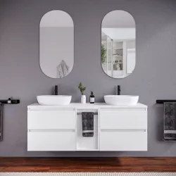 Mobile bagno sospeso 150 cm white satinato con toletta e top con specchio - Anami