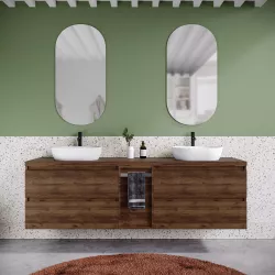 Mobile bagno sospeso 190 cm noce maya con toletta e top con specchio - Anami