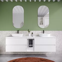 Mobile bagno sospeso 190 cm white satinato con toletta e top con specchio - Anami