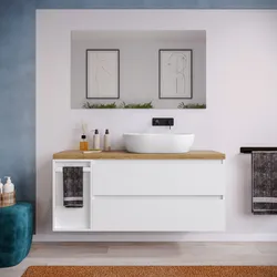 Mobile bagno sospeso 130 cm white satinato con toletta reversibile e top rovere gold con specchio - Anami
