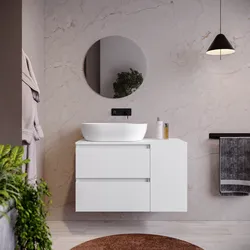Mobile bagno sospeso 90 cm white satinato con vano reversibile e top con specchio - Anami