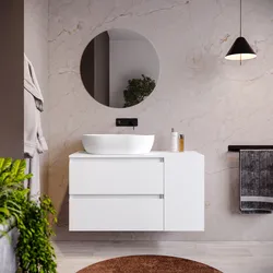 Mobile bagno sospeso 100 cm white satinato con vano reversibile e top con specchio - Anami