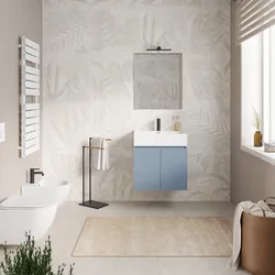 Mobile bagno sospeso 60 cm carta da zucchero con lavabo integrato e specchio - Cuki