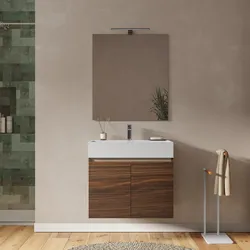 Mobile bagno sospeso 60 cm rovere deciso con lavabo integrato e specchio - Cuki