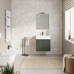Mobile bagno sospeso 60 cm verde cemento con lavabo integrato e specchio - Cuki