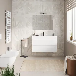 Mobile bagno sospeso 100 cm bianco opaco a due cassetti con lavabo integrato e specchio - Cuki