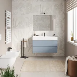 Mobile bagno sospeso 100 cm carta da zucchero a due cassetti con lavabo integrato e specchio - Cuki