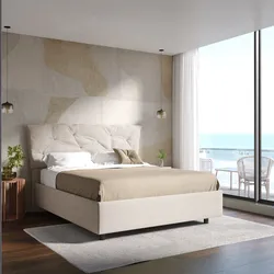 Letto matrimoniale 160x190 cm imbottito e rivestito in tessuto ghiaccio con contenitore - Becca