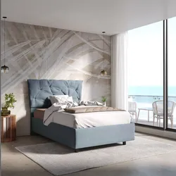 Letto una piazza e mezzo 120x190 cm imbottito e rivestito in tessuto azzurro con contenitore - Becca