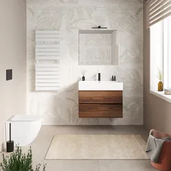 Mobile bagno sospeso 80 cm a due cassetti rovere deciso opaco con lavabo integrato e specchio - Cuki