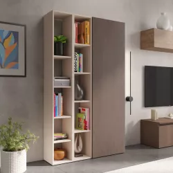 Libreria 111x186h cm 3 elementi con vani a giorno cashmere e anta bronzo - Clary