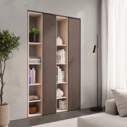 Libreria 112x186h cm 4 elementi con vani a giorno cashmere e 2 ante bronzo - Clary