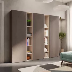 Libreria 221x186h cm 5 elementi con vani a giorno cashmere e 3 ante bronzo - Clary