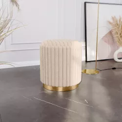 Pouf 40x44h cm in tessuto peluche beige a coste con base oro - Tofy