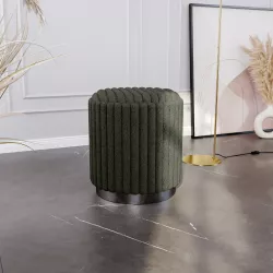 Pouf 40x44h cm in tessuto peluche verde a coste con base nero satinato - Tofy