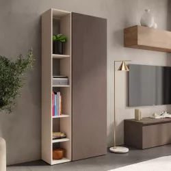 Libreria 83x186h cm 2 elementi con vani a giorno cashmere e anta bronzo - Clary