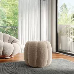 Pouf a fiore 47 cm in tessuto bouclé panna - Silas