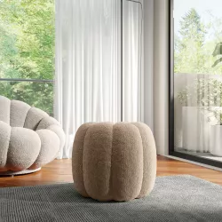 Pouf a fiore 47 cm in tessuto bouclé beige - Silas