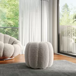 Pouf a fiore 47 cm in tessuto bouclé bianco e grigio chiaro - Silas