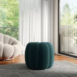 Pouf a fiore 47 cm in tessuto bouclé blu petrolio - Silas