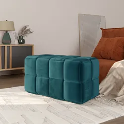 Pouf 71x38h cm in velluto blu petrolio - Josef