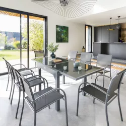 Tavolo allungabile 90/180x90 cm top in vetro e struttura in alluminio grafite - Pozar