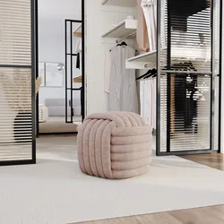 Pouf 50x50 cm in velluto annodato beige - Pinella