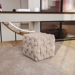 Pouf 50x50 cm in velluto intrecciato beige - Antille