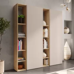 Libreria 166x186h cm 4 elementi con vani a giorno cadiz e 2 ante cashmere - Clary