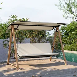 Dondolo da giardino 3 posti struttura effetto legno e seduta in textilene ecrù - Basco