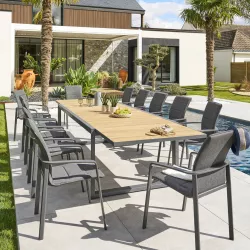 Tavolo allungabile 220/340x110 cm top in legno di acacia e alluminio grafite - Alvaro