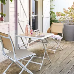 Tavolo da giardino pieghevole 70x70 cm top effetto legno e alluminio bianco - Henry