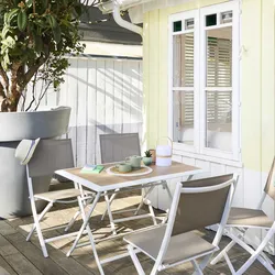 Tavolo da giardino pieghevole 110x71 cm top effetto legno e alluminio bianco - Henry